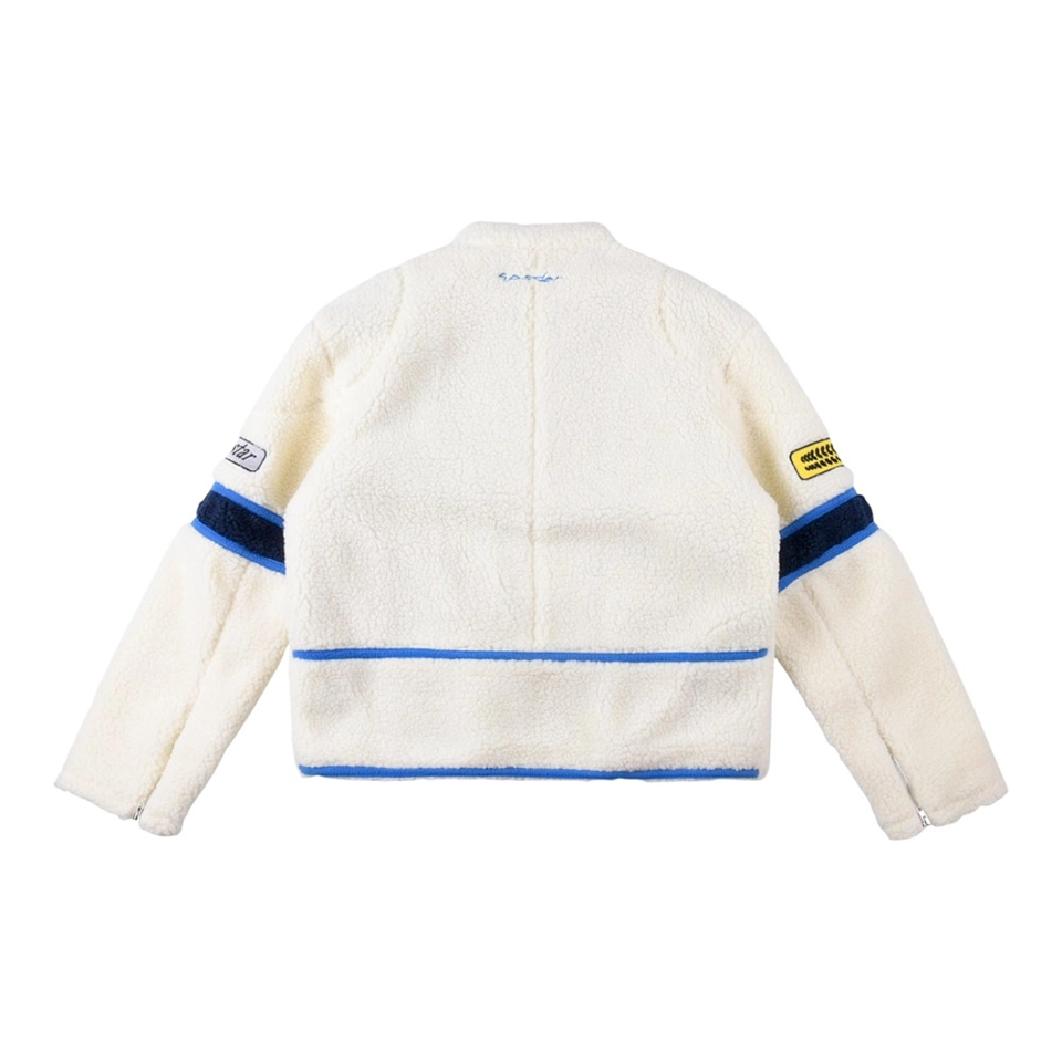 Sp5der Cream Navy Wing Racing Sherpa Jacket