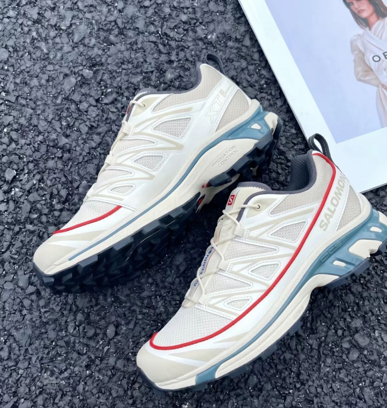 Salomon XT-6 Cream Red Blue Hiking Shoes