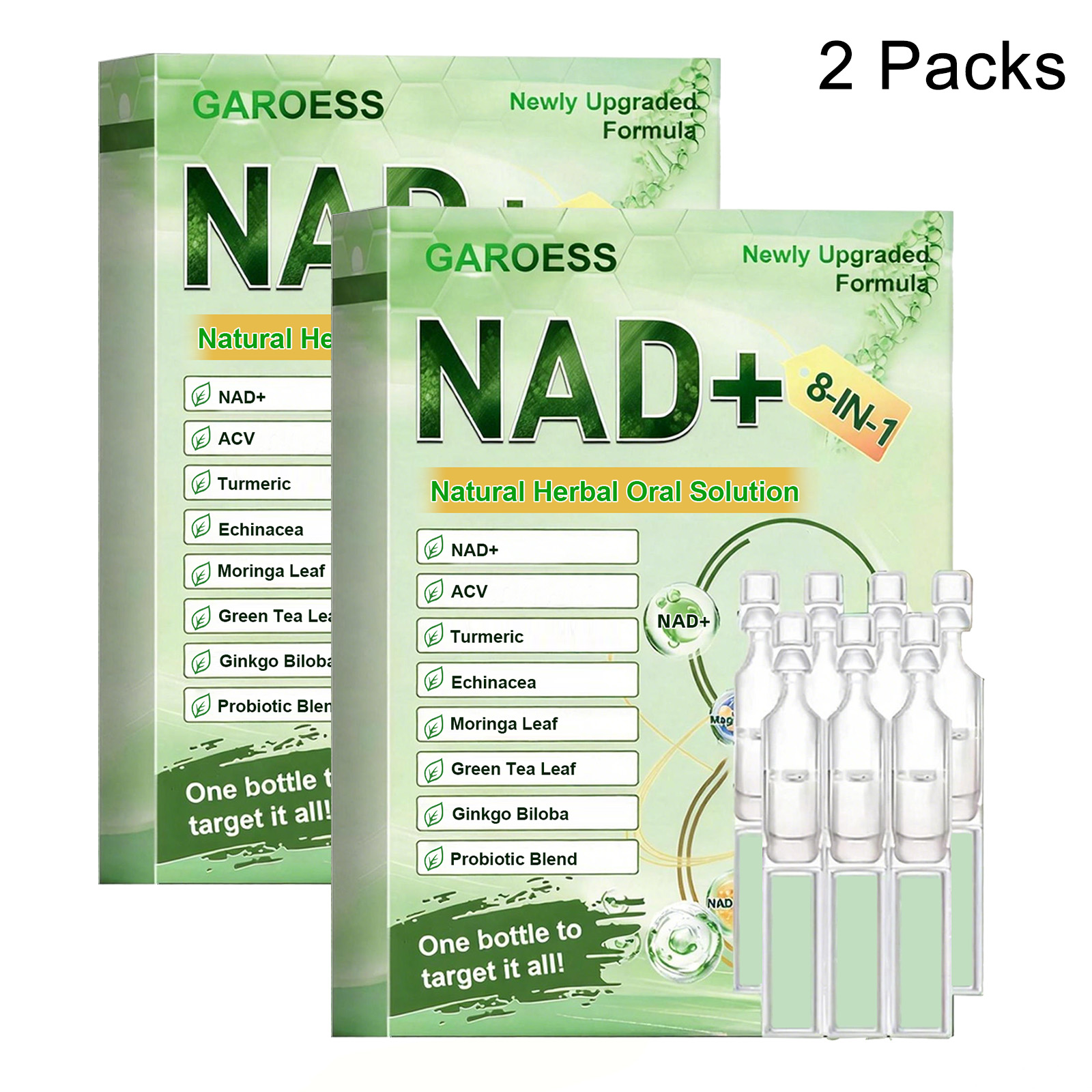 High Potency Formula 8 in 1 NAD+ACV Health Oral Liquid Solution - Rich in NAD, Apple Cider Vinegar, Moringa Leaf, Green Tea Extract, Probiotics, Magnesium, Easily Absorption, Portable & Convenient