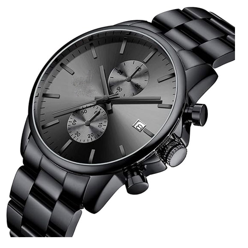 KINDWIN Stylish business men's watch, stainless steel waterproof quartz chronograph wristwatch with automatic date display.