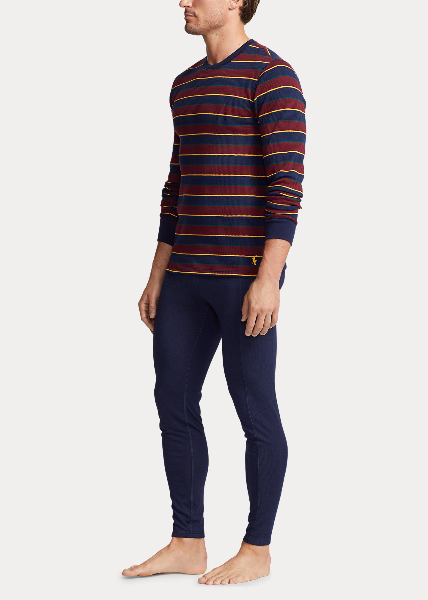 Striped Waffle-Knit Crewneck Sleep Shirt
