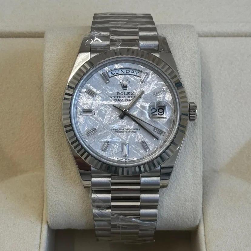 [2026 Mirror Grade]RLX  Day-Date President 40mm Platinum Meteorite Diamond Baguette Dial - 228236