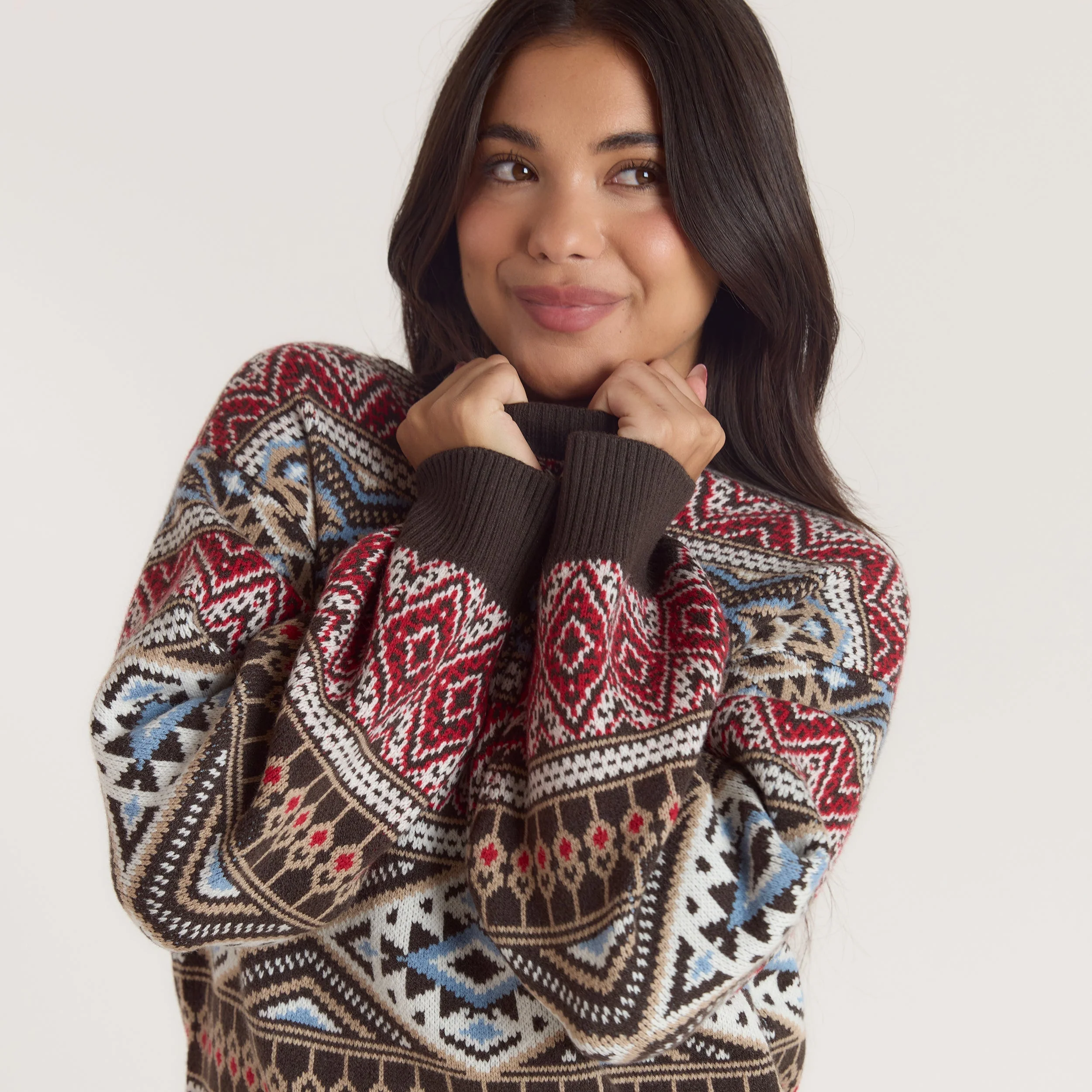 Fairisle Knitted Jumper - Brown/Red