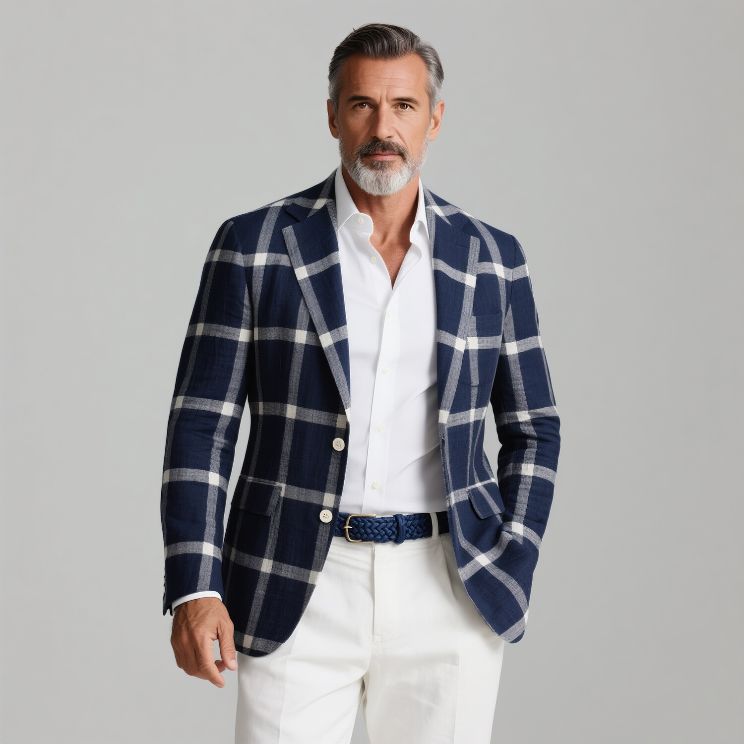 Men's Plaid Pattern Notch Lapel Long Sleeve Single Breasted Blazer