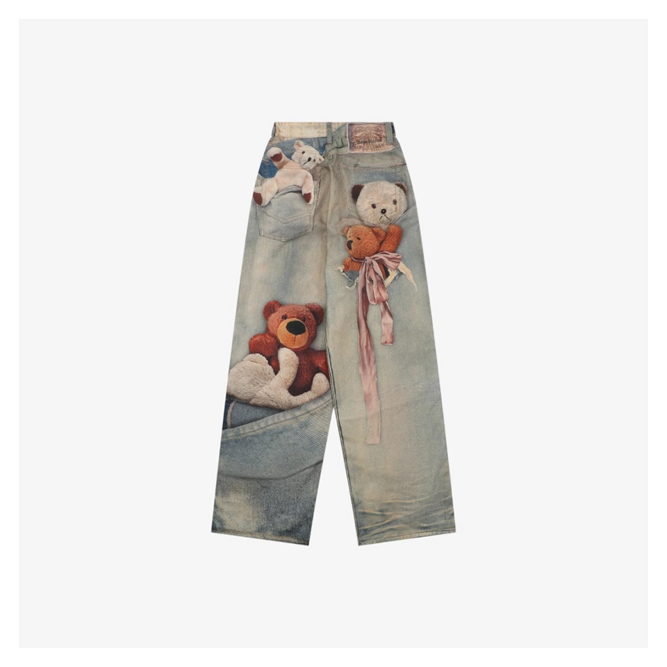 Acne Studios 1981M Teddy Bear Trompe-L’Œil Straight Denim Pants