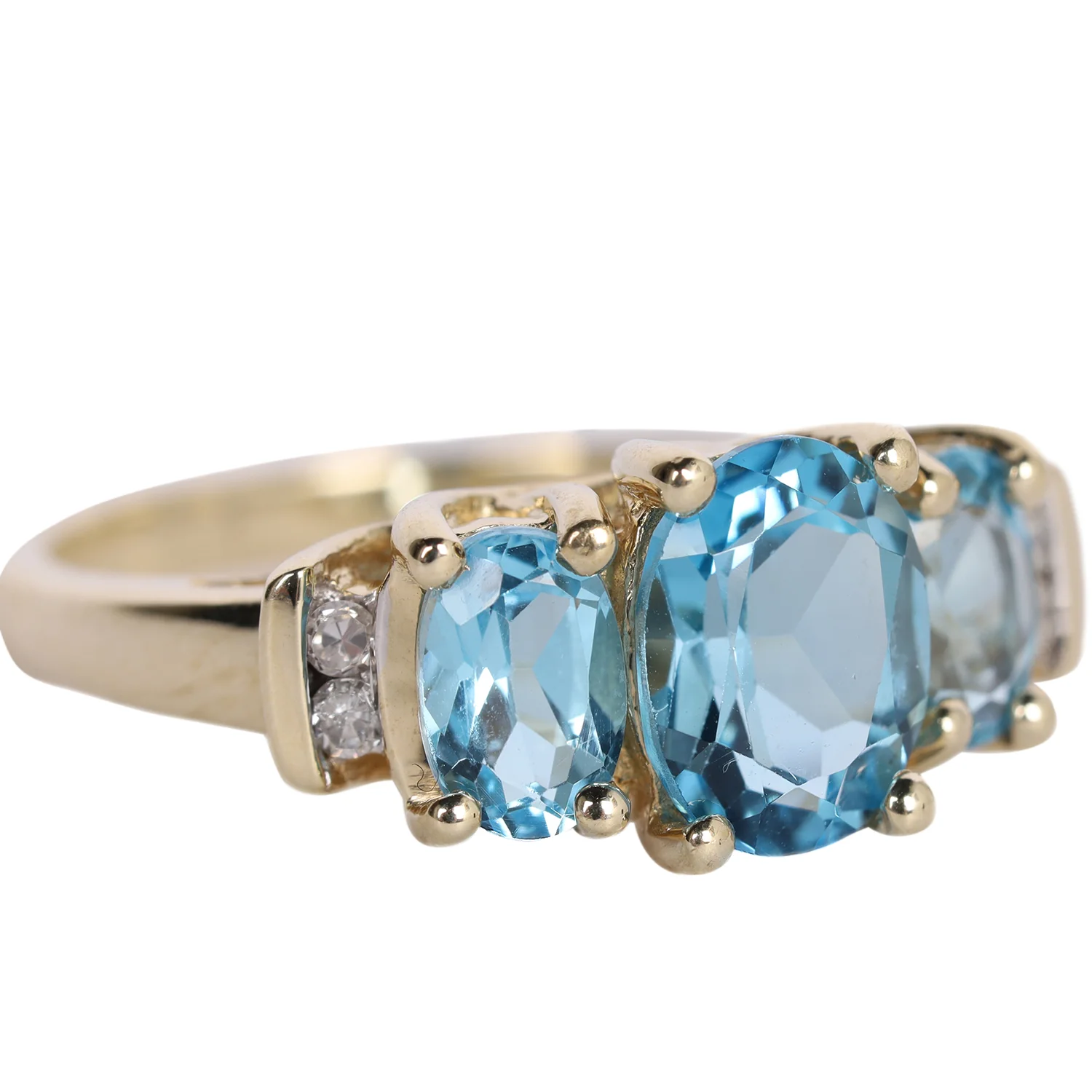 Blue TOPAZ 3 stone past present future ring 10k