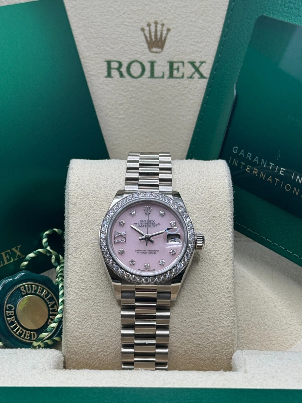 [2026 Mirror Grade]RLX Lady-Datejust 28mm 279139RBR Pink Opal Diamond Dial and Diamond Bezel White Gold Bracelet
