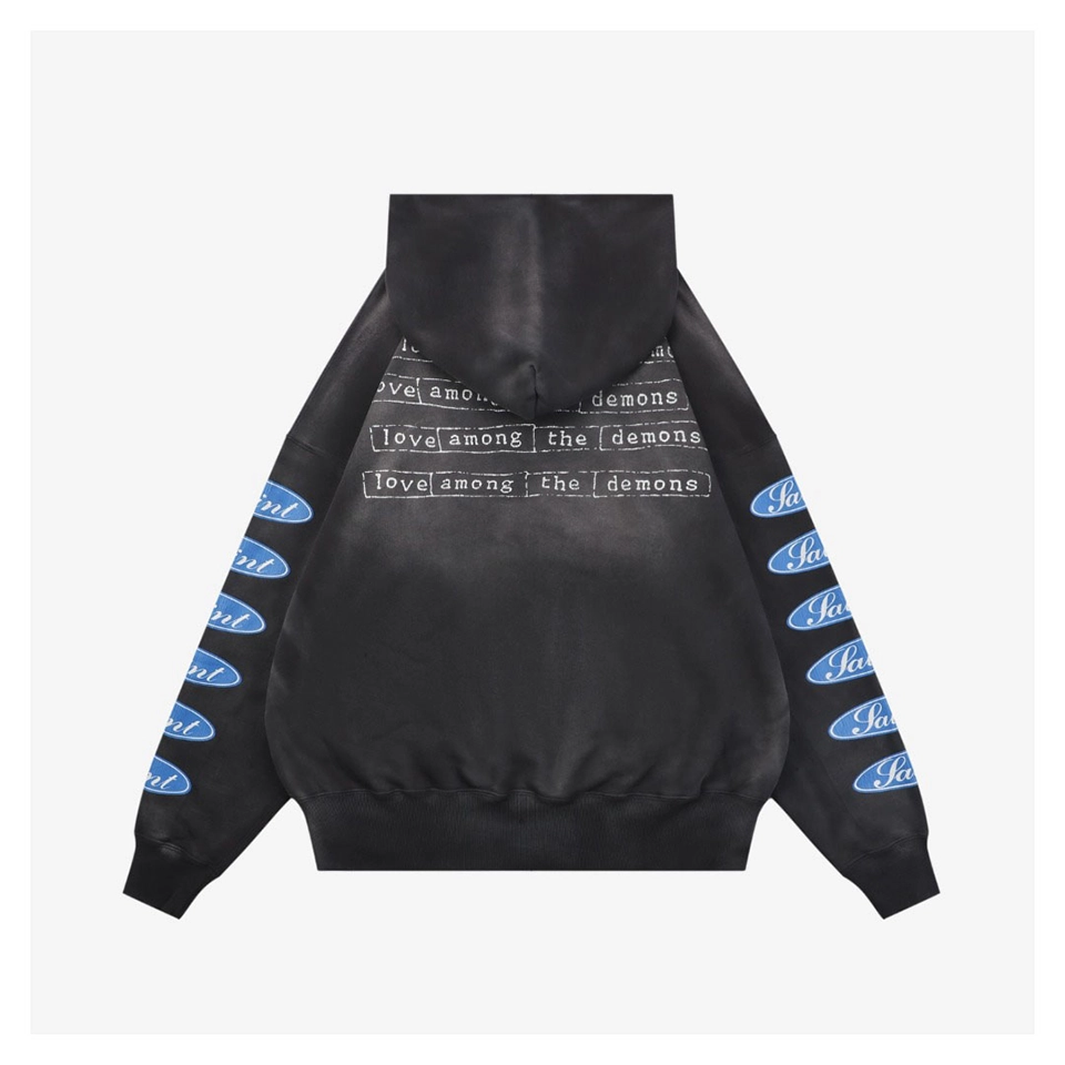 Saint Michael Blue Logo Barrage Graphic Hoodie