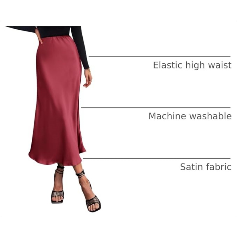 Women's Satin High Waist A‑Line Long Midi Skirt, 2026 Summer