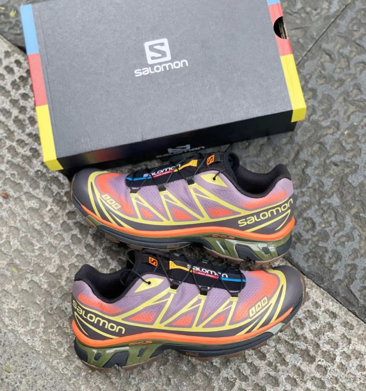 Salomon XT-6 Gradient Purple Orange Olive Hiking Shoes