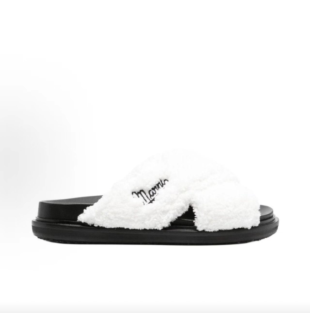 Marni White Fleece Logo Slide Sandal