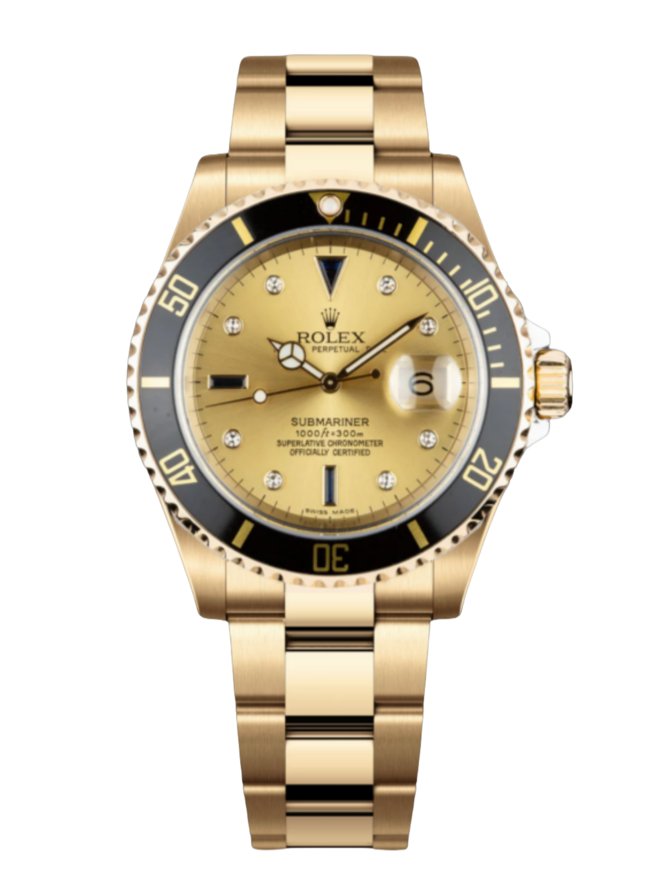 [2026 Mirror Grade]Rolex Submariner 40 18k Champagne Diamond Dial Black Bezel 16613T Gold Watch