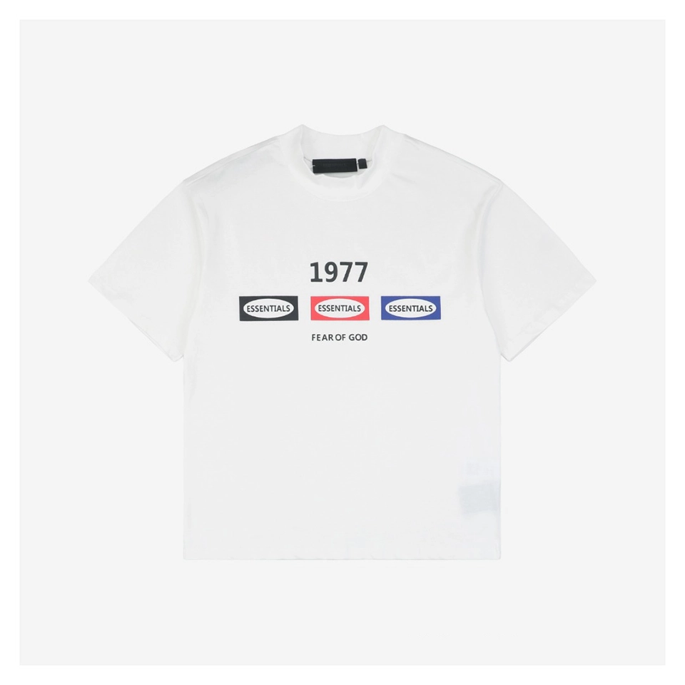 Fear Of God Essentials 1977 Multi-Logo Print T-Shirt (Black/White)
