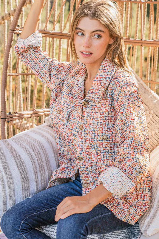 Red & Rust Multi Color Tweed Shirts Jacket