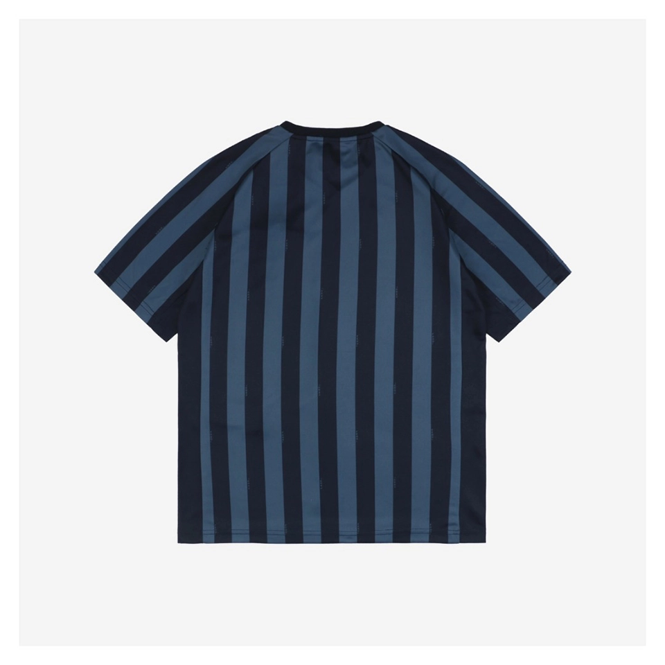 F Badge Embroidery Striped V-Neck T-Shirt