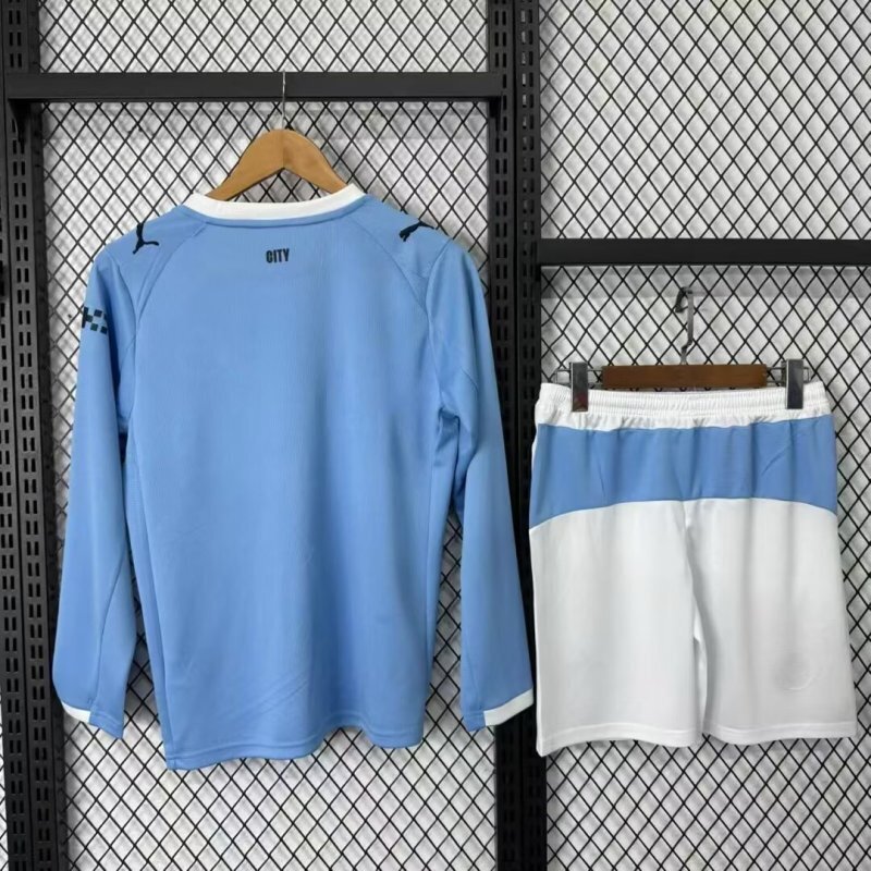 Manchester City Home Kids Long Sleeve Kit Jersey+Shorts 2025/26