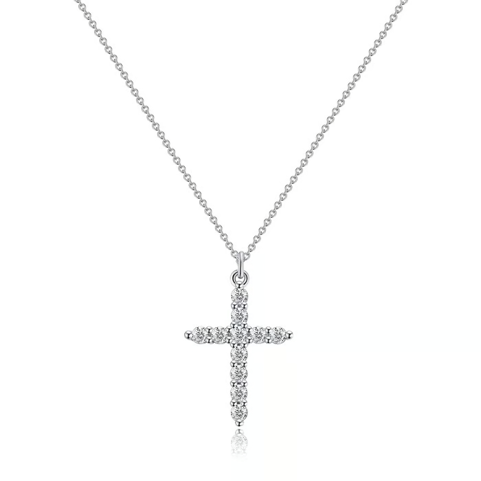 Paved Cross Rotated Crown Necklace