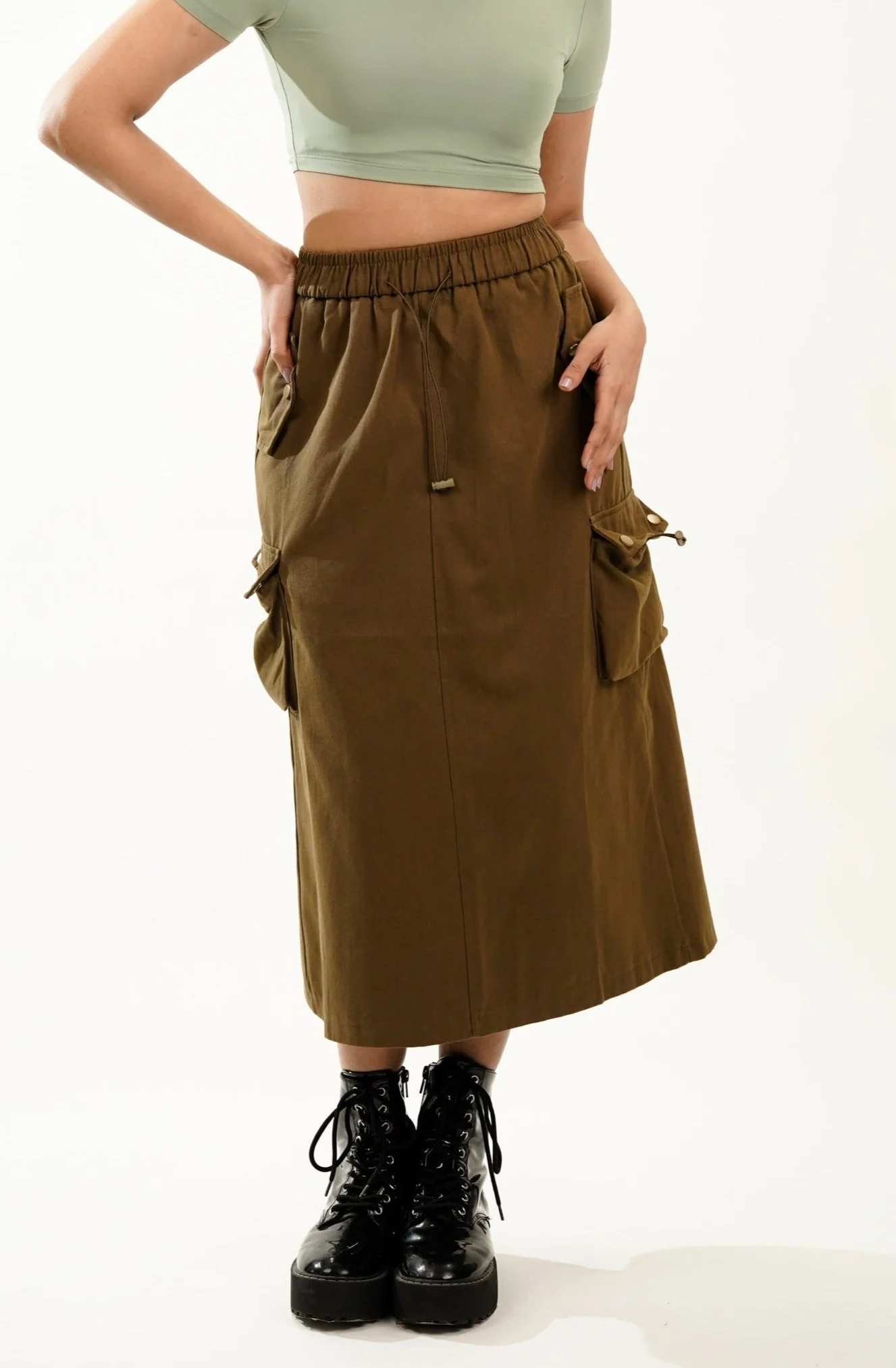 Army Green Streetstyle Cargo Skirt