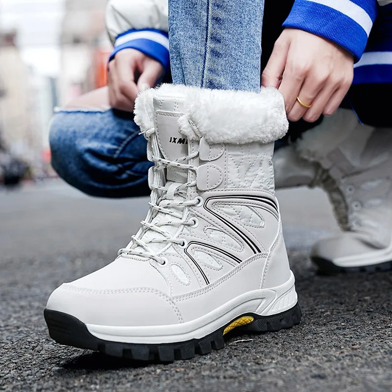 Winter Thicken Plush Ankle Boots Women 2023 New Warm PU Leather Snow Boots Woman Winter Lace-Up Cotton Shoes Female