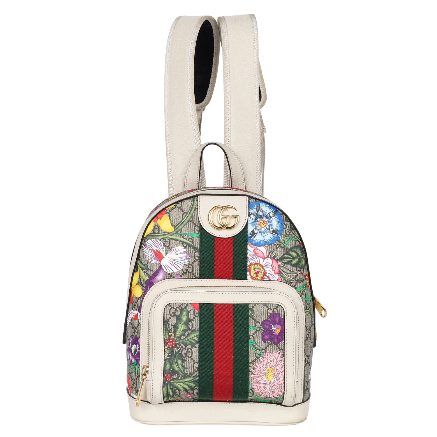 GG Supreme Monogram Flora Web Small Ophidia Day Backpack White