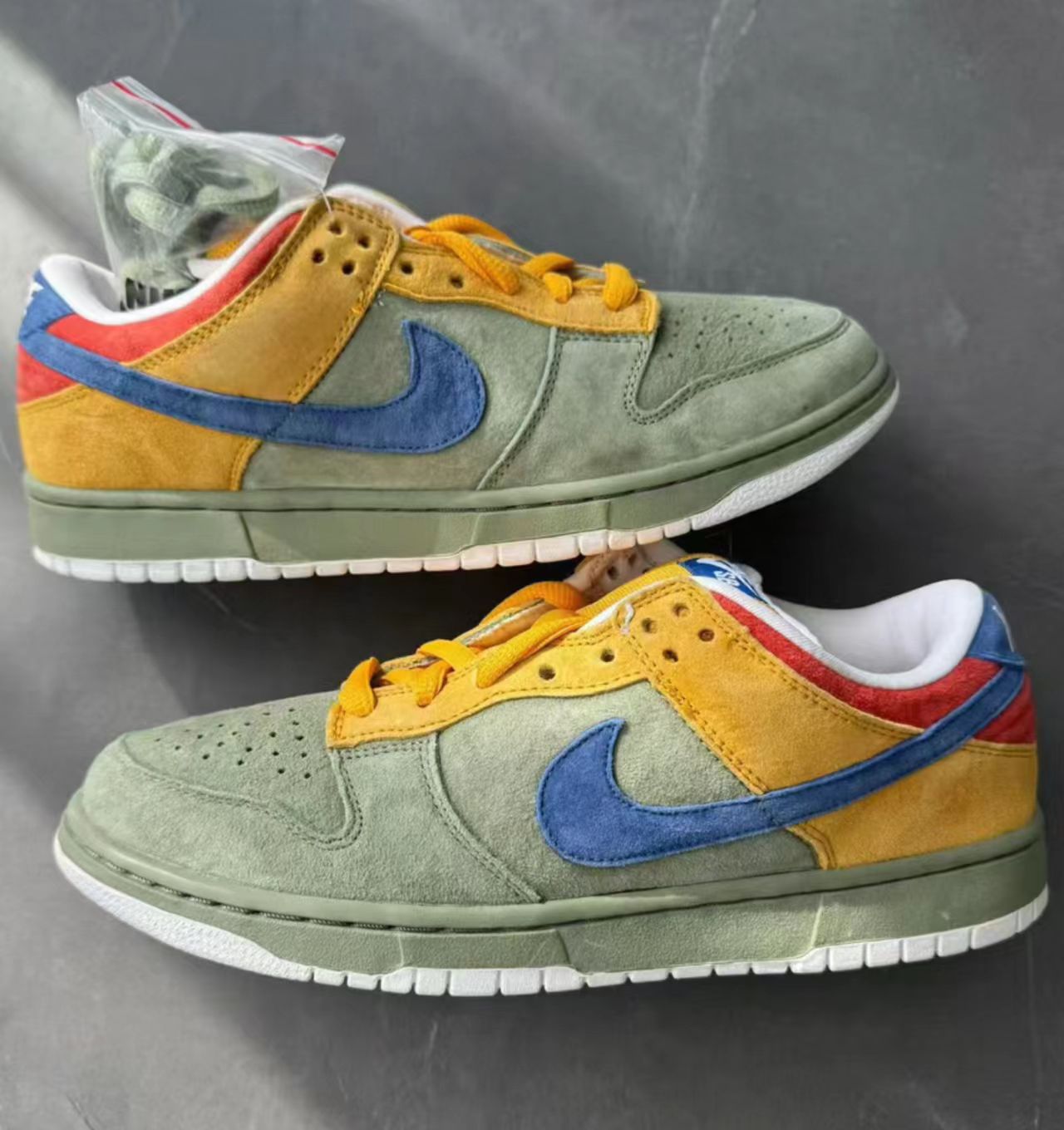 Nike Dunk Low Olive Yellow Red Blue Suede