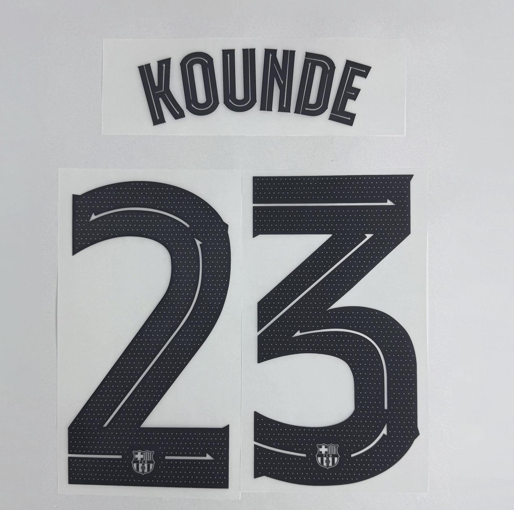 KOUNDE #23 FC Barcelona 2025-26 Away UCL Football Soccer Name & Number Set