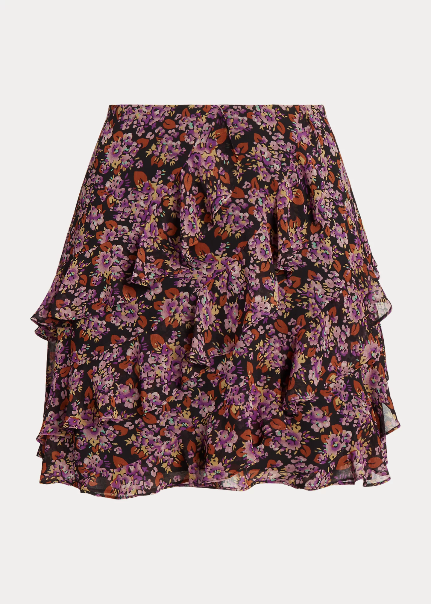 Floral Ruffle-Trim Georgette Skirt
