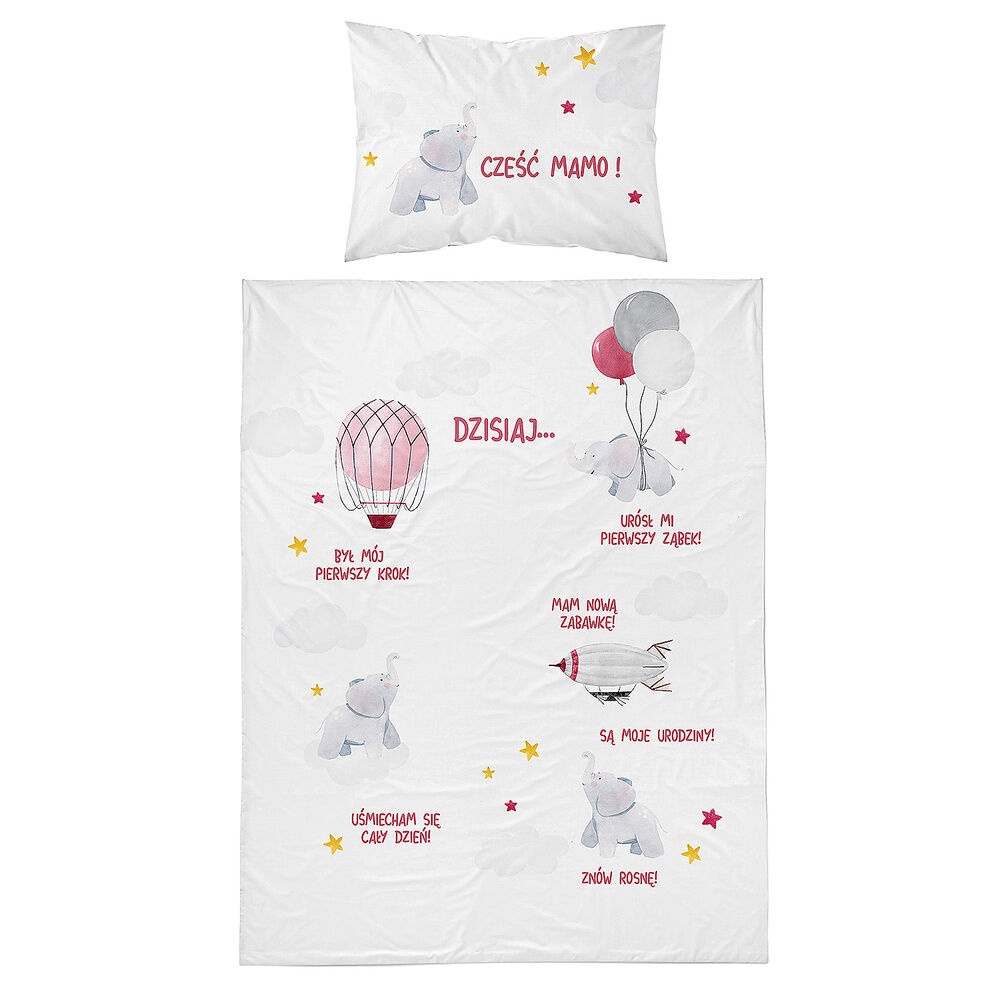 MAYAMOO Pościel dziecięca bambusowa 100 x 135 cm Mayamoo, słoń, różowa