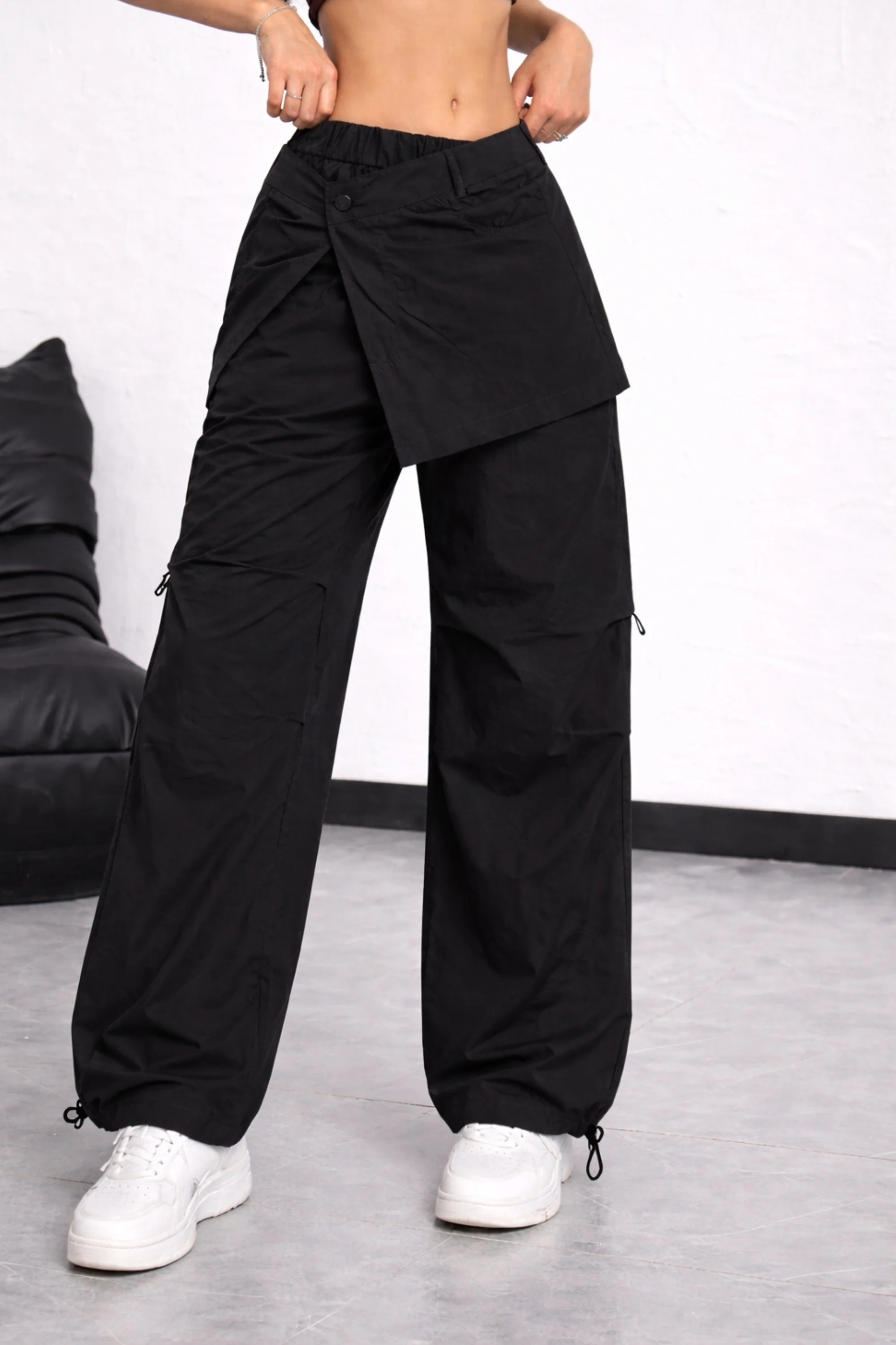 Black Cargo Pants With Detachable Skirt