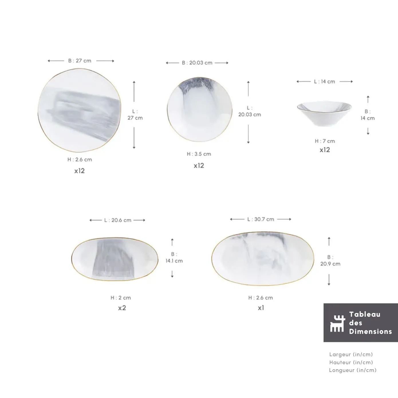 Service de table Karaca Ria New pour 12 personnes, 39 pièces, gris