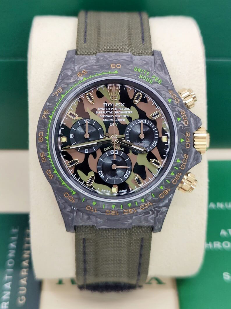 [2026 Mirror Grade]Rolex Daytona DIW Carbon Military Green  Swiss Replica Watch | Custom Made Limited Edition | 4130 Swiss Movement