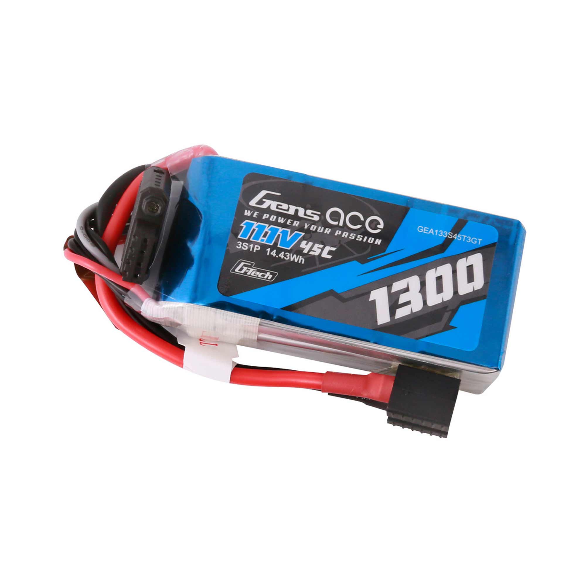 11.1V 1300mAh 3S 45C G-Tech LiPo Battery: EC3/ Deans