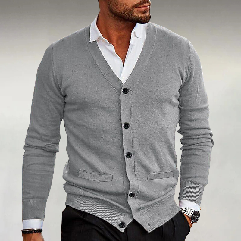 Men's Casual Single Breasted Bilateral Pockets Knitted Cardigan