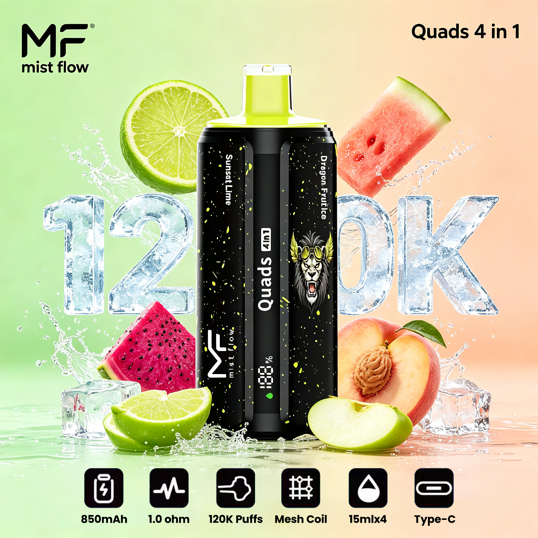 Mist Flow：Quads 4 w 1 - Popularny polski produkt, najtańszy modny produkt online, cztery smaki, 120 000 kawałków!