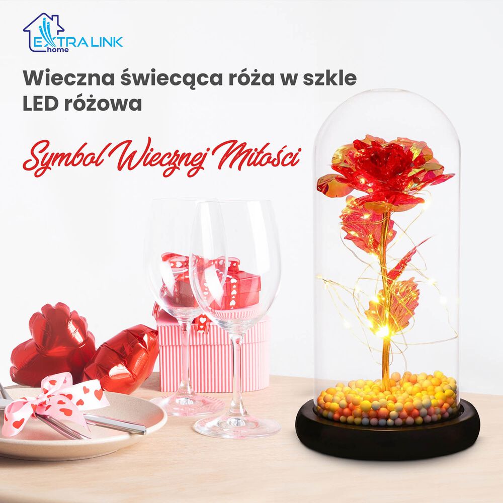 EXTRALINK Wieczna róża w szkle Extralink Home, świecąca, czerwona