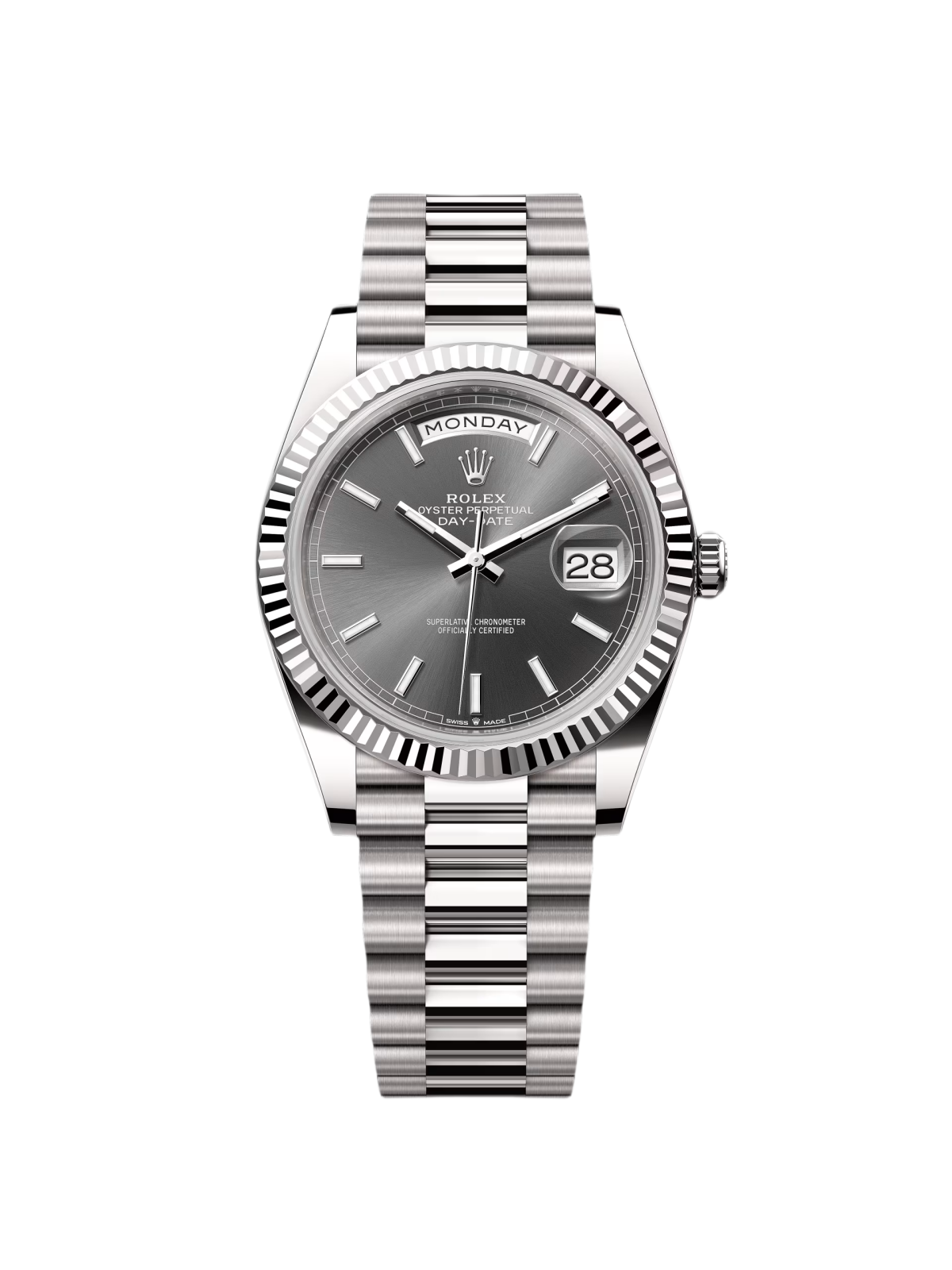 [2026 Mirror Grade]RLX  Day-Date President 40mm White Gold Grey Rhodium Index Dial - 228239