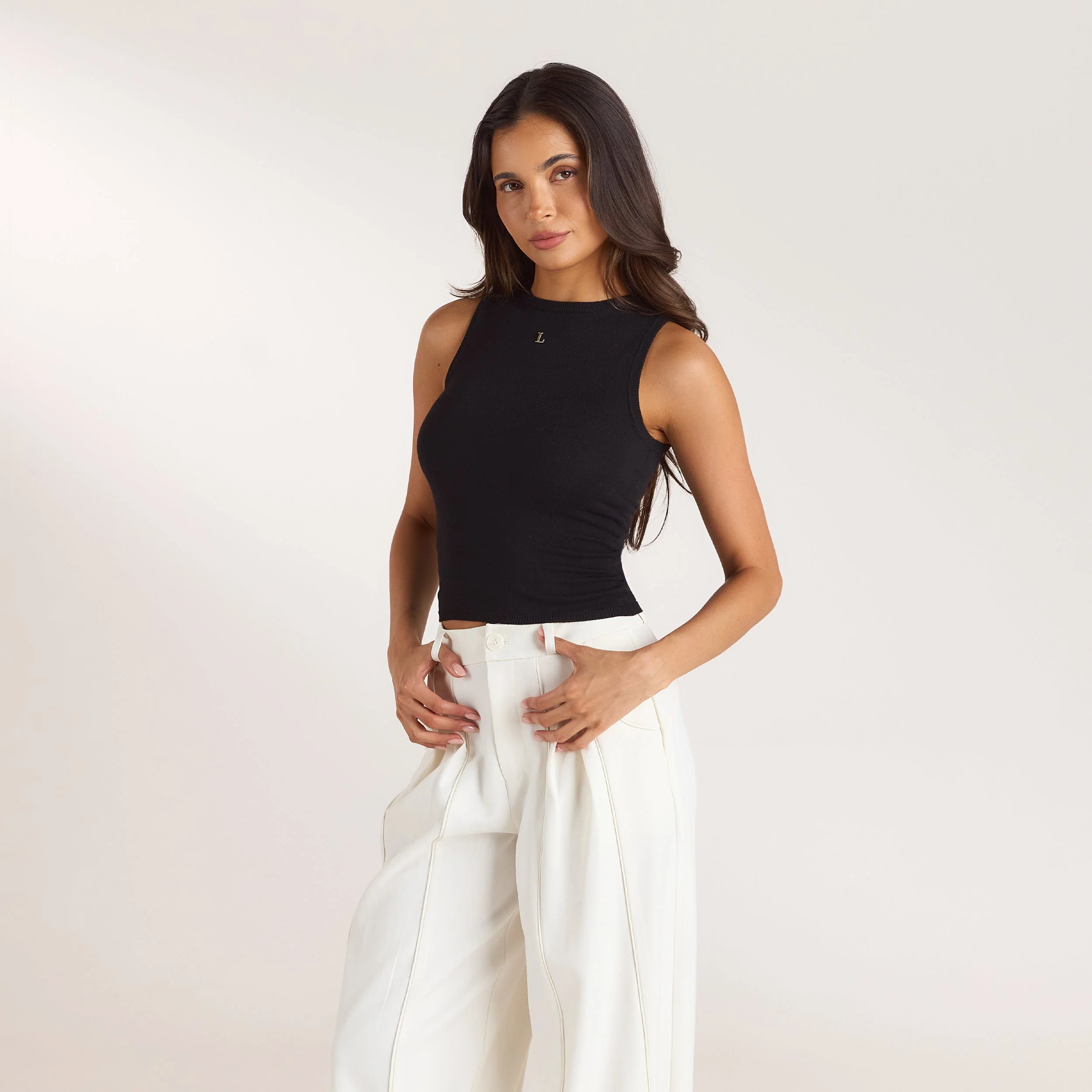 Knitted Vest Top - Black