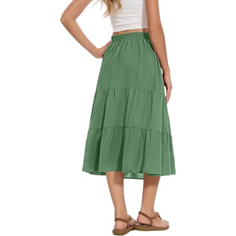 Women's Tiered Ruffle High Waist A‑Line Summer Midi Skirt