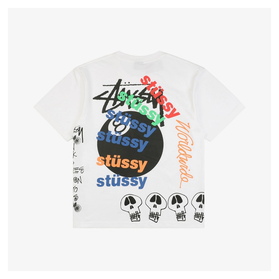 Stussy 8-Ball Skull Graffiti Print T-Shirt (Black/White)