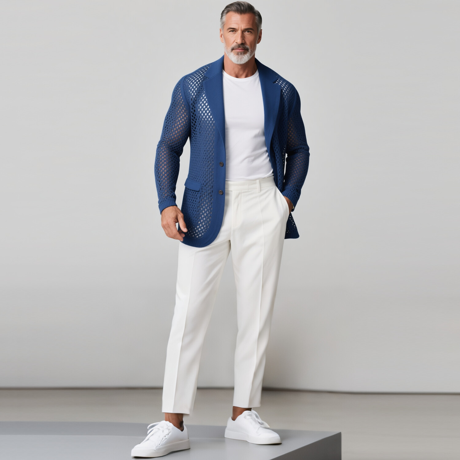 Men's Hollow Mesh  Notch Lapel Two Button Long Sleeve Blazer