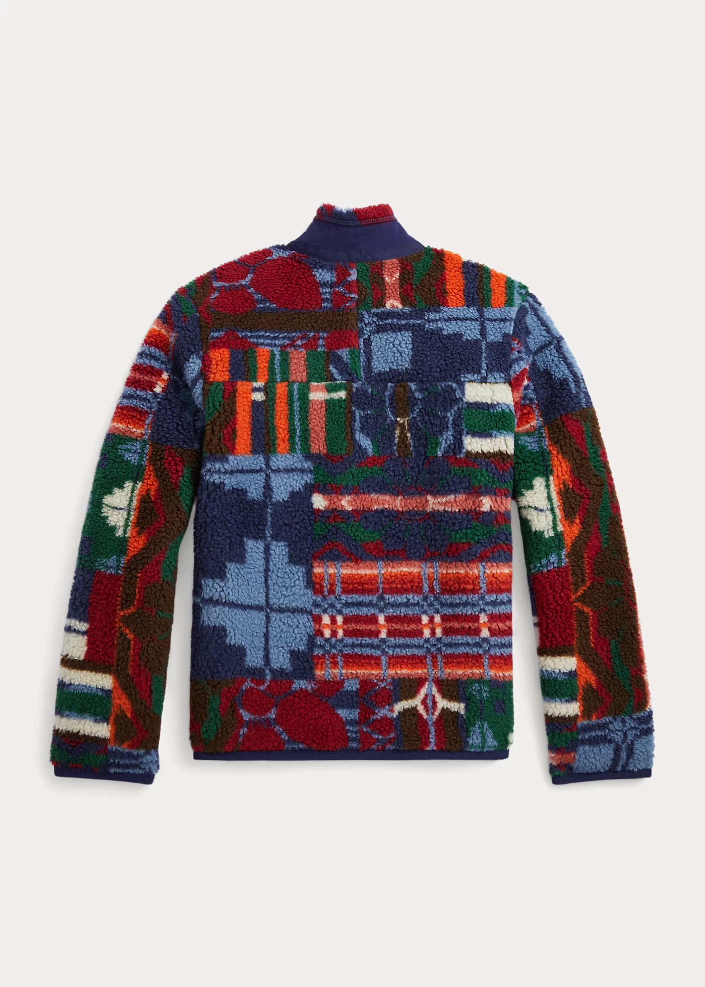 Patchwork-Print Teddy Fleece Jacket