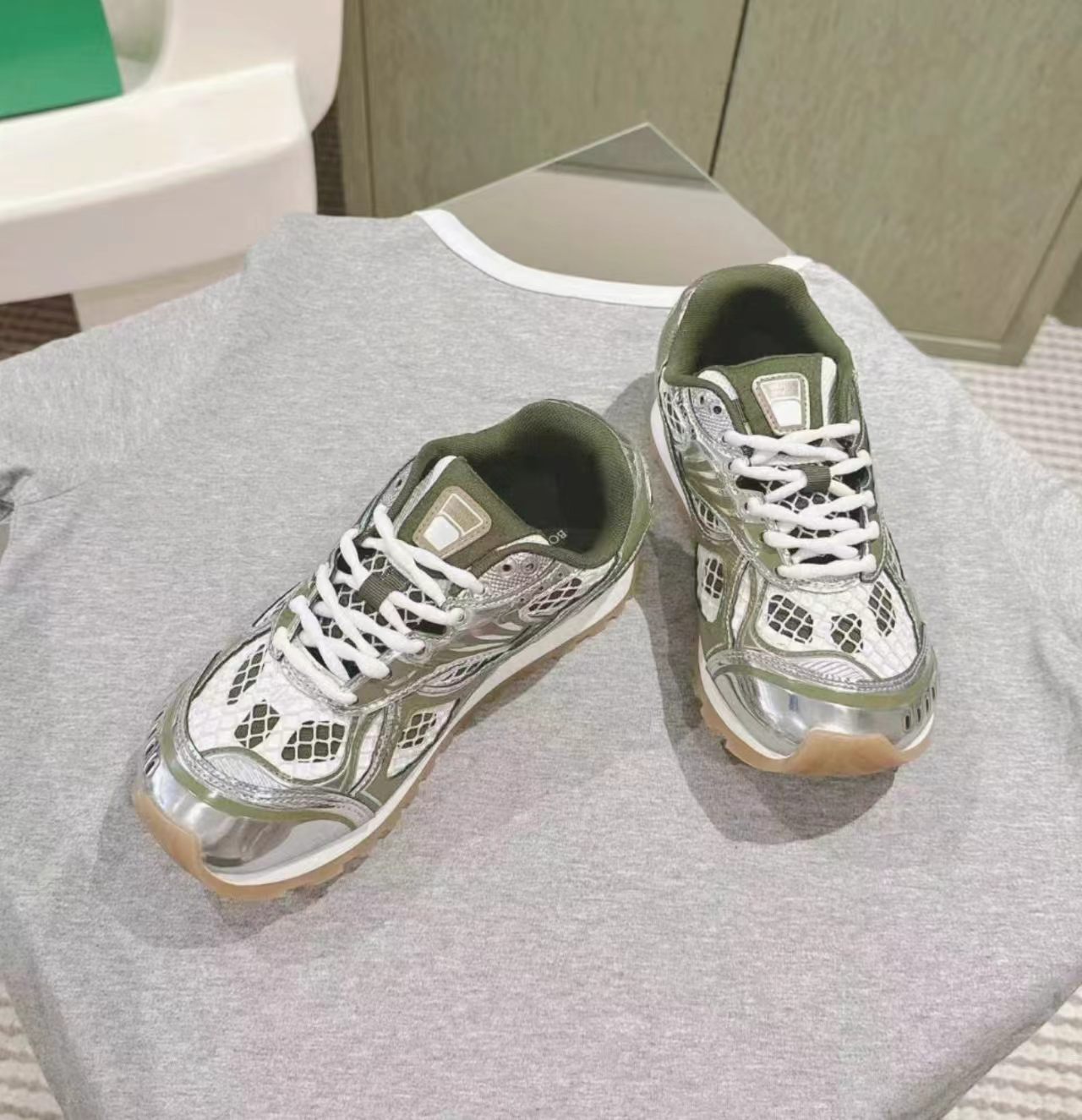Bottega Veneta Orbit Sneaker Green Silver