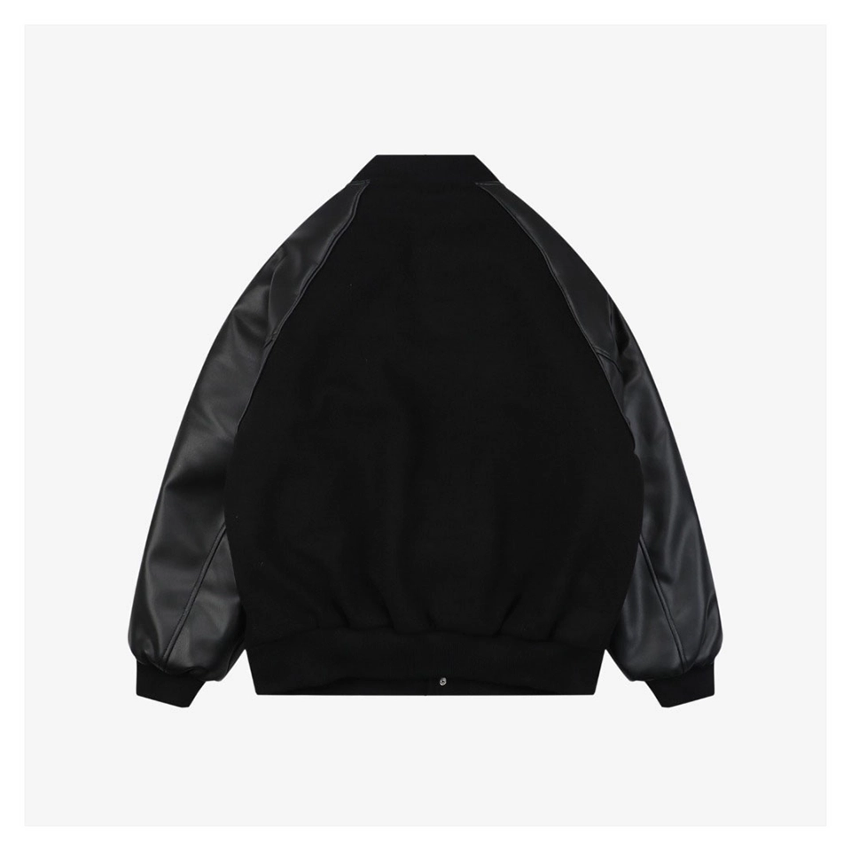 Adidas Originals Embroidered Crest Leather Sleeve Varsity Jacket