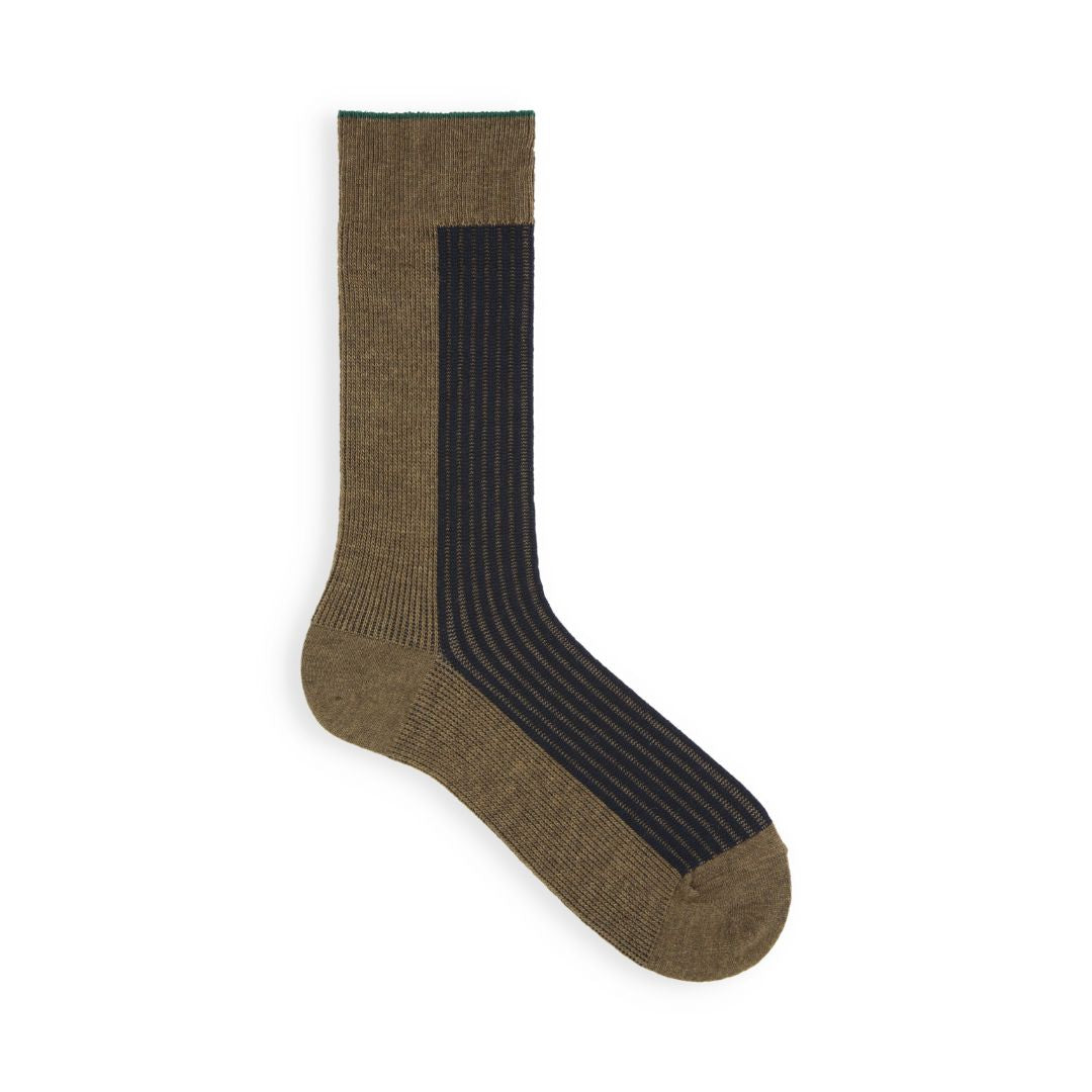 022140095 Merino Bicolour Rib Linking Crew Socks M