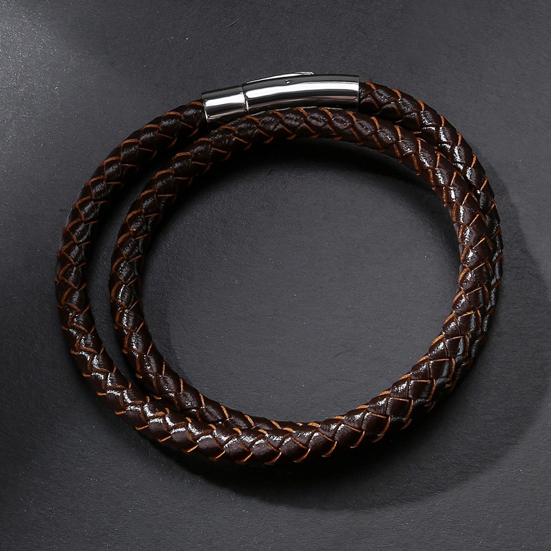 Men's PU Leather Woven Two Layer Bracelet