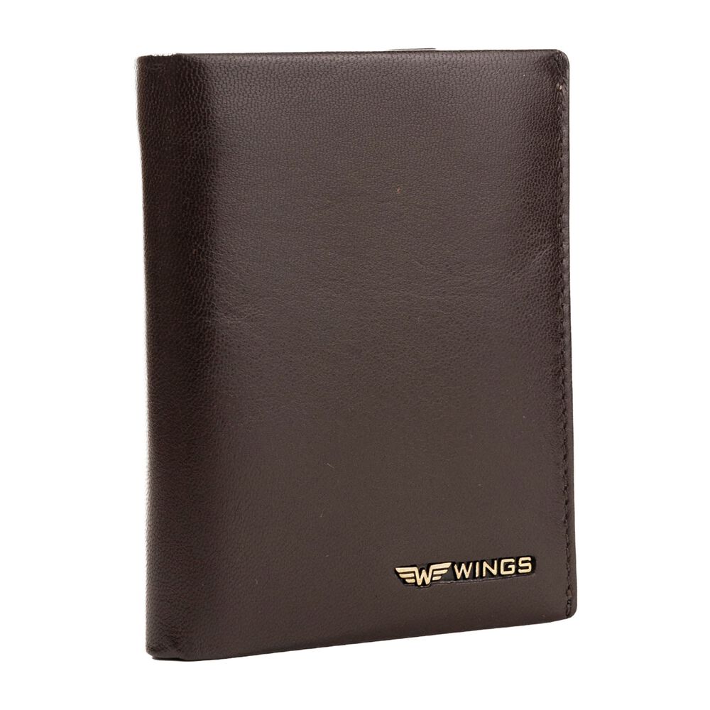 WINGS Portfel męski ze skóry koziej Wings, 13 x 10 x 2 cm, RFID, brązowy