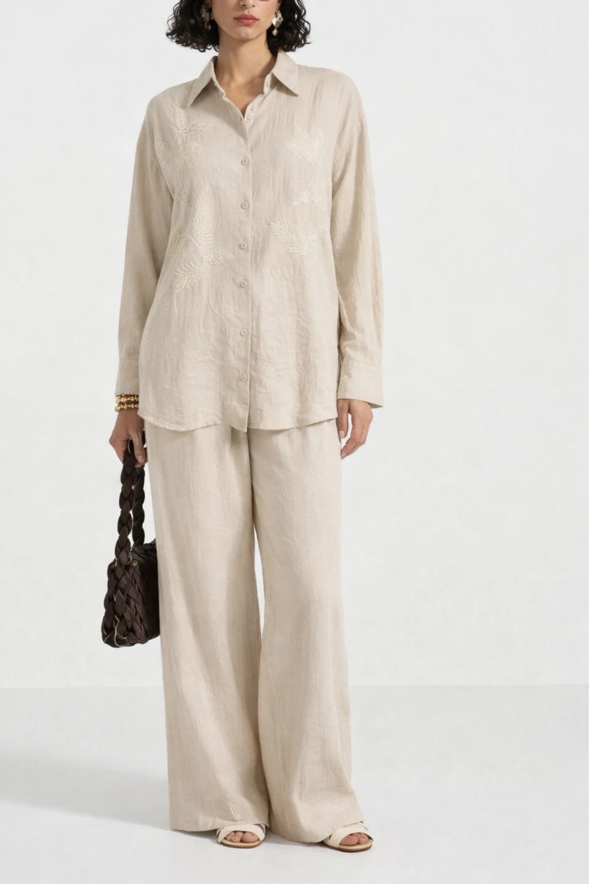 Beige Petal Embroidered  co-ord set