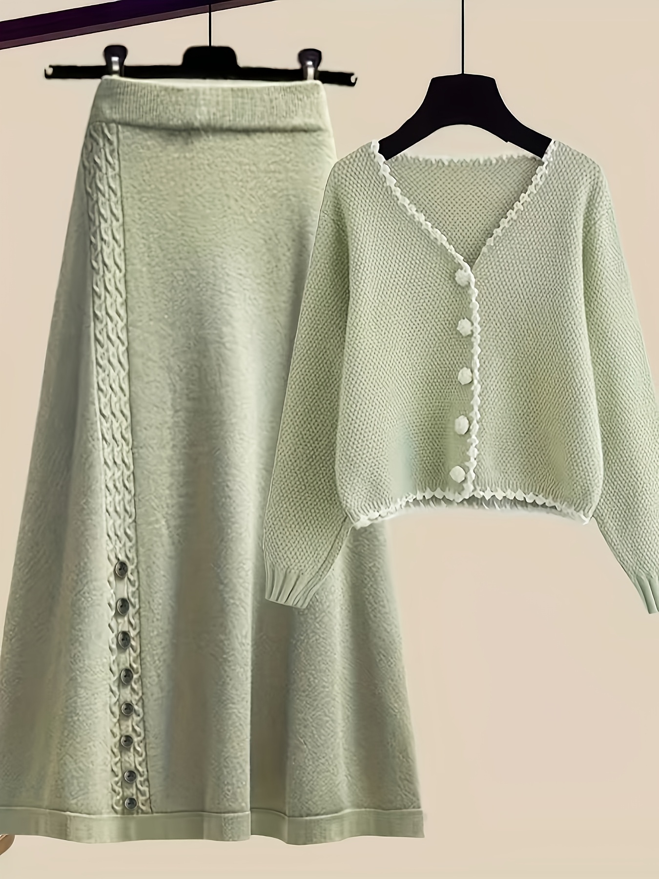 Westvitt Two-Piece Suit – Stylish Green Sweater Jacket and Short Skirt Combo