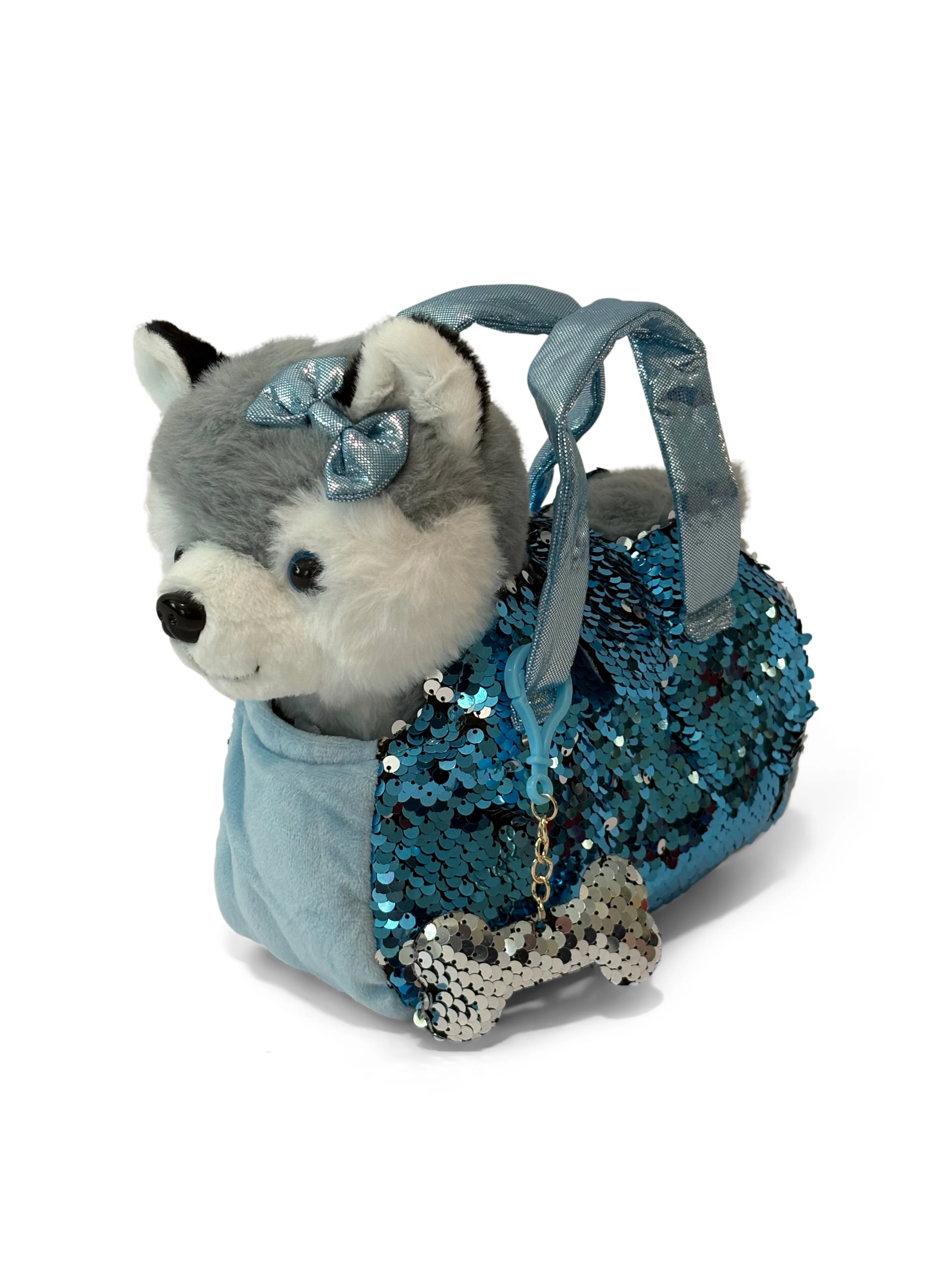Pet Plush Set with Bag - Husky Dog with Blue Bag