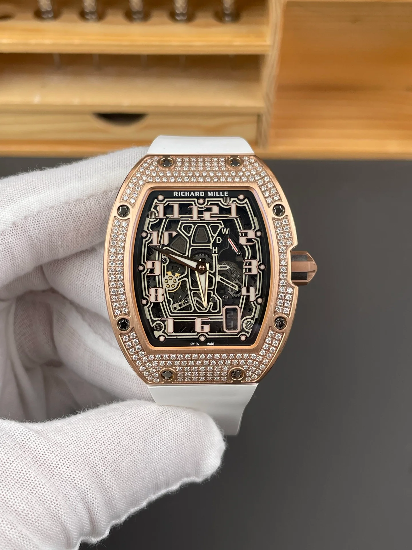 RM67-01 Full Diamond Rose Gold Case
